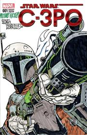 DF MARVEL COMICS STAR WARS COMMISSIONED COVER ART SIGNED AND REMARKED BY MARIANO NICIEZA AND JOE DELBEATO WITH A MANDALORIAN SKETCH