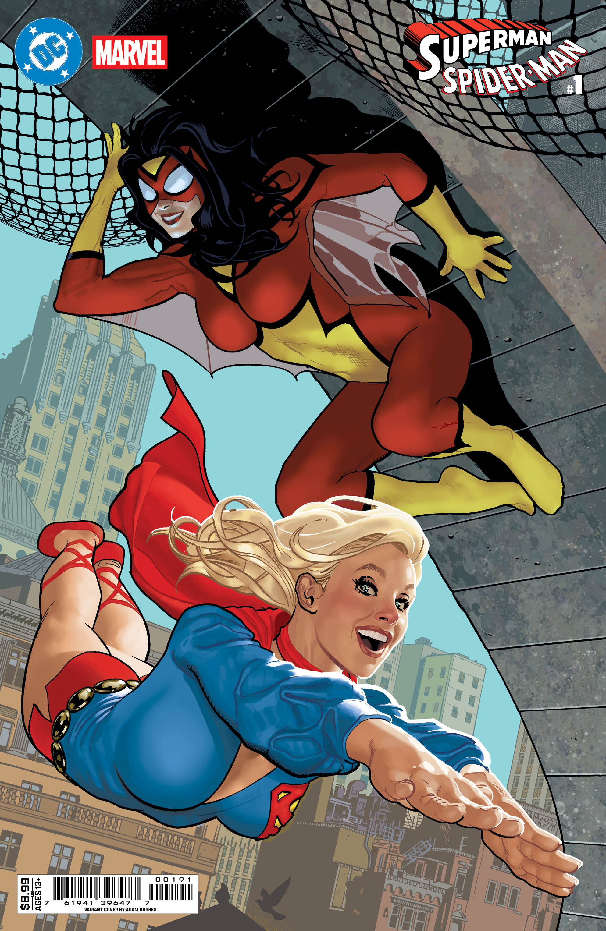  76194139647700191 | DC MARVEL SUPERMAN SPIDER MAN @1 (ONE SHOT) COVER I ADAM HUGHES SUPERGIRL 70S & SPIDER WOMAN 70S CARD STOCK VARIANT | DC  