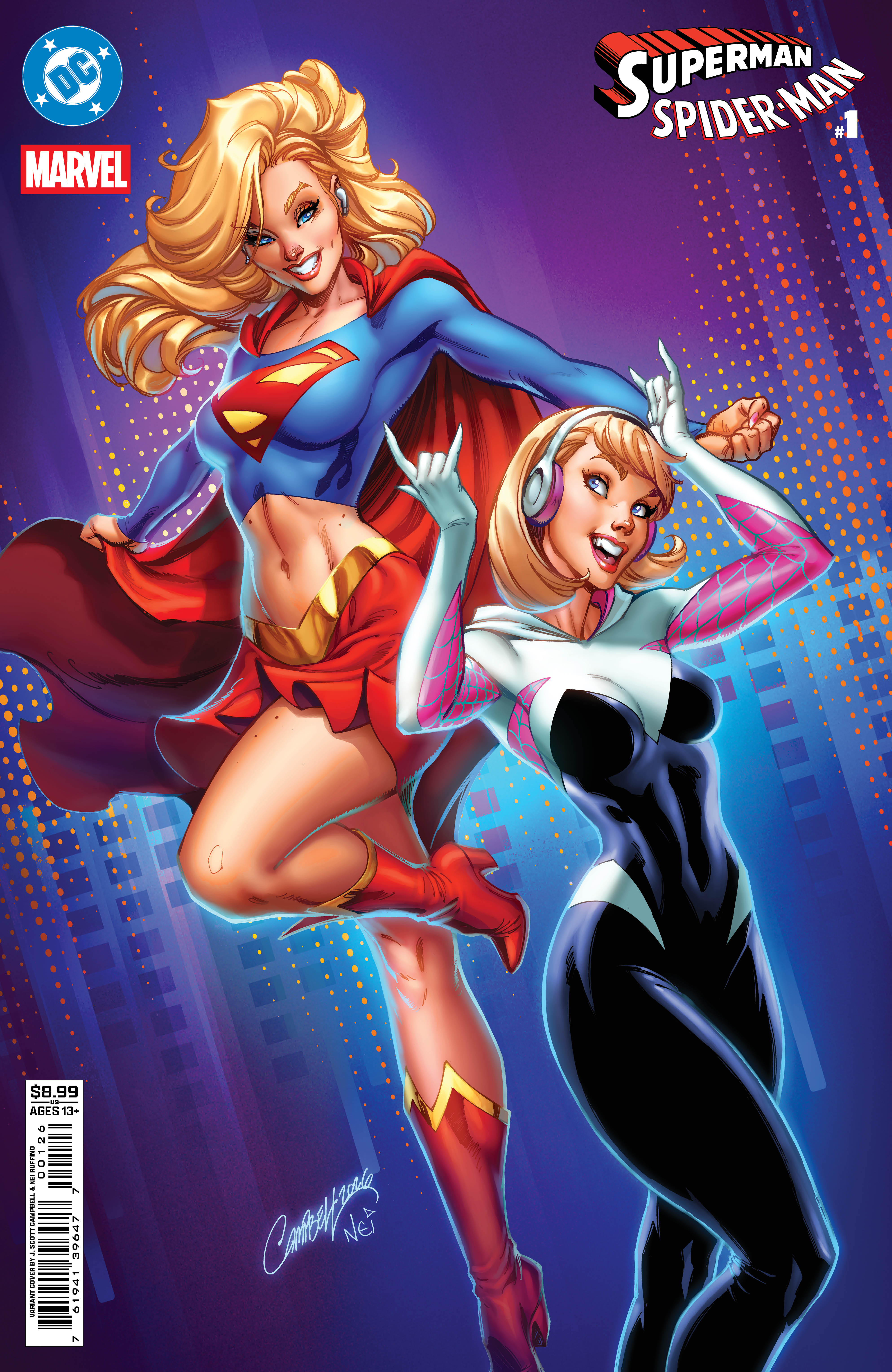  76194139647700126 | DC MARVEL SUPERMAN SPIDER MAN @1 (ONE SHOT) COVER N J SCOTT CAMPBELL CARD STOCK VARIANT | DC  