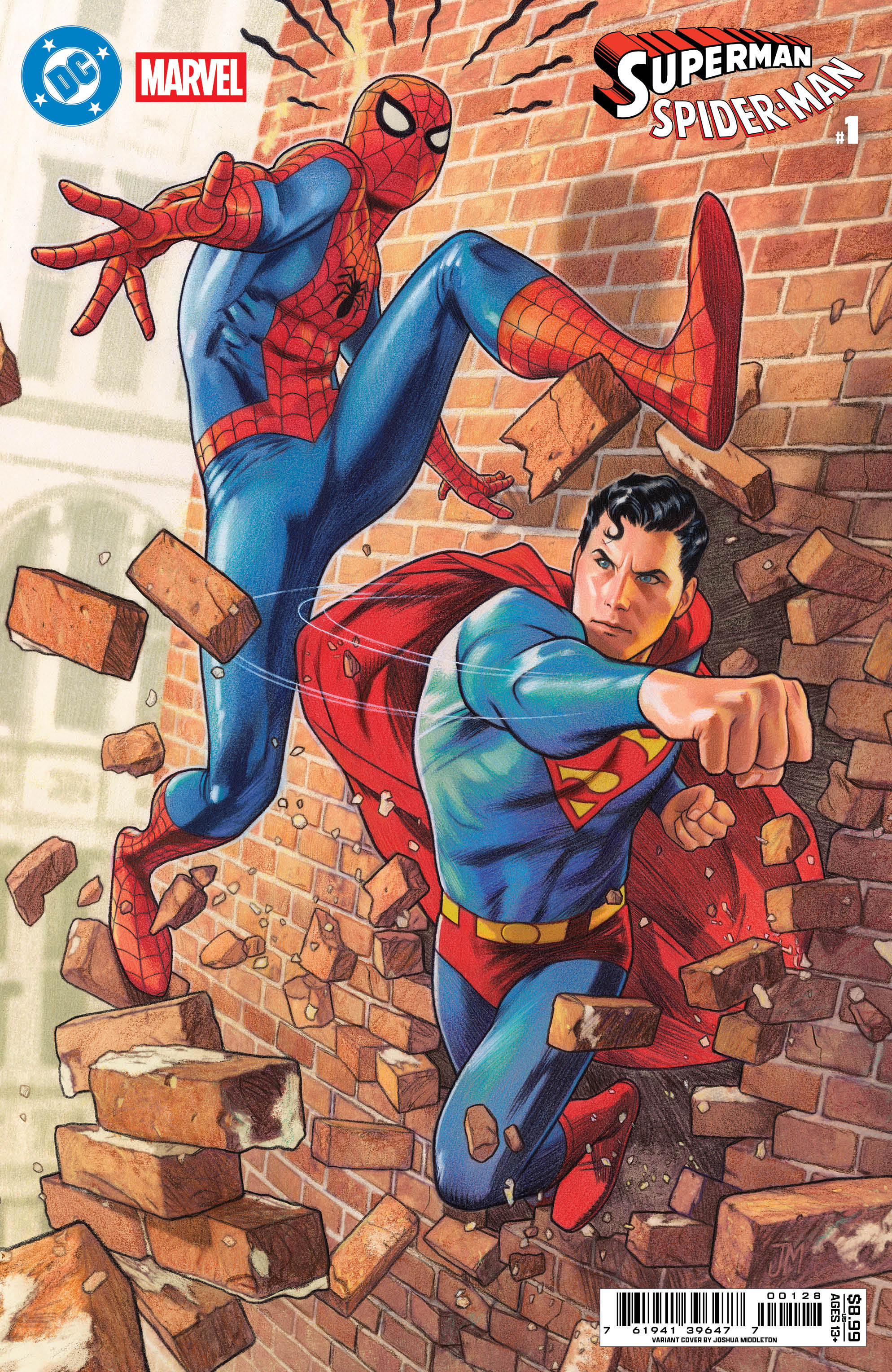 76194139647700128 | DC MARVEL SUPERMAN SPIDER MAN @1 (ONE SHOT) COVER P JOSHUA MIDDLETON CARD STOCK VARIANT | DC  