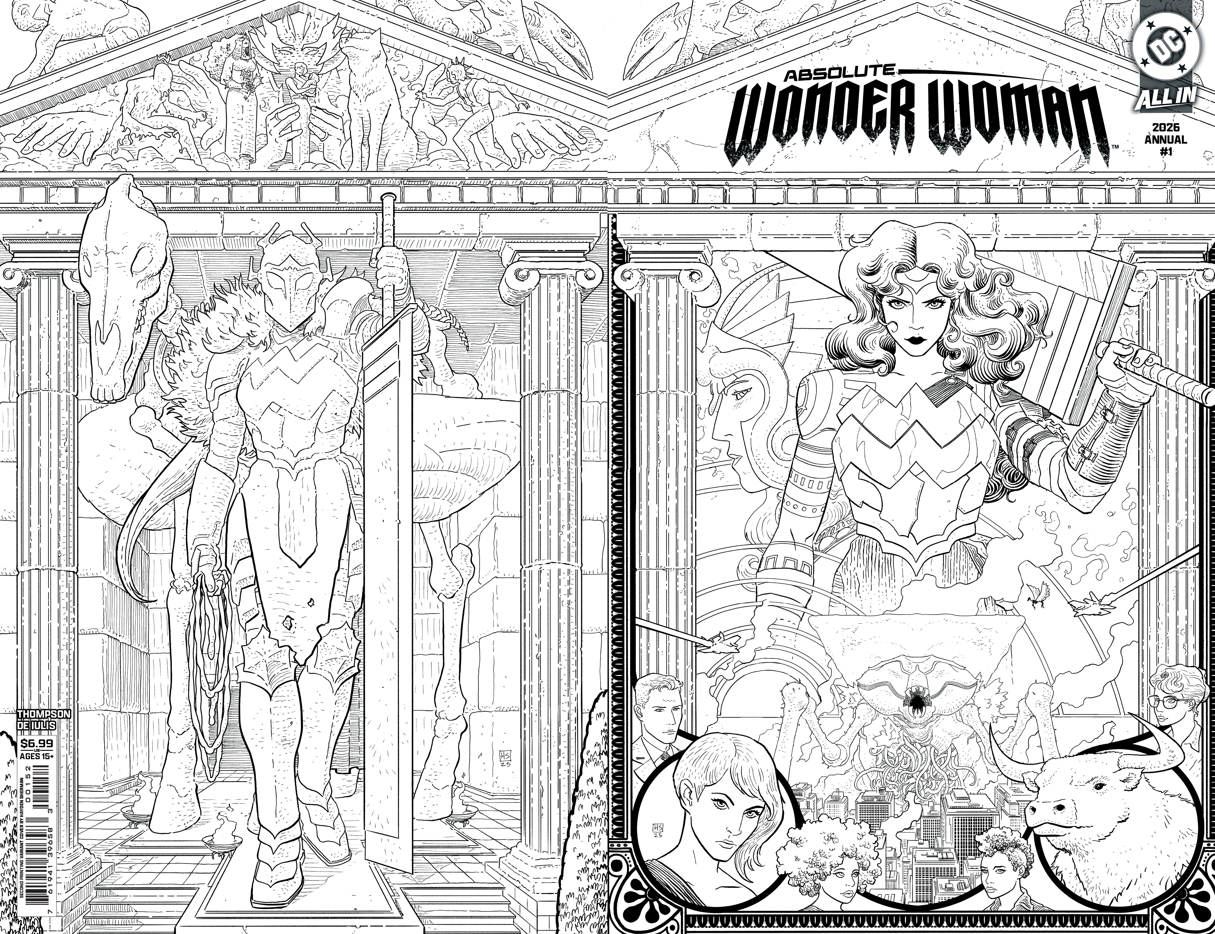  76194139658300152 | ABSOLUTE WONDER WOMAN ANNUAL 2026 @1 (ONE SHOT) SECOND PRINTING COVER B HAYDEN SHERMAN B&W WRAPAROUND CARD STOCK VARIANT | DC  