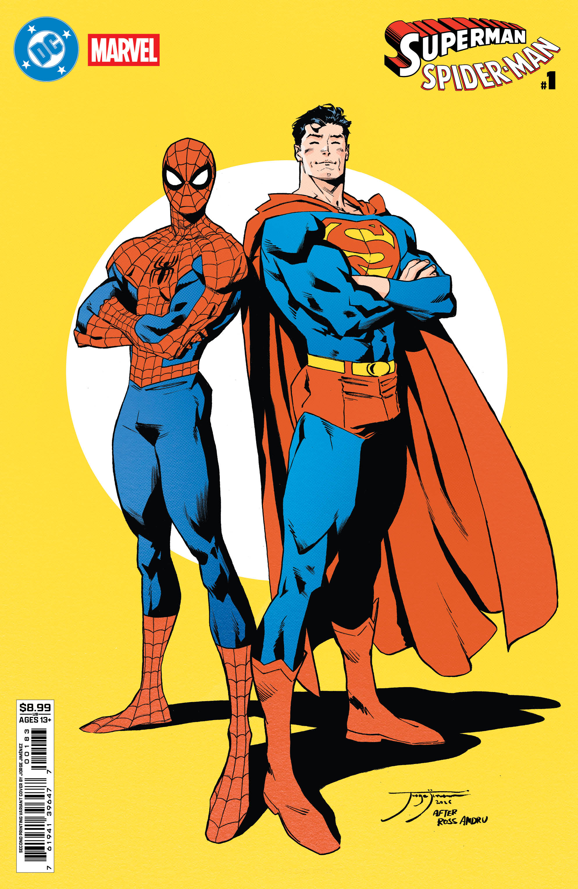  76194139647700183 | DC MARVEL SUPERMAN SPIDER MAN @1 (ONE SHOT) SECOND PRINTING COVER B JORGE JIMENEZ CARD STOCK VARIANT | DC  