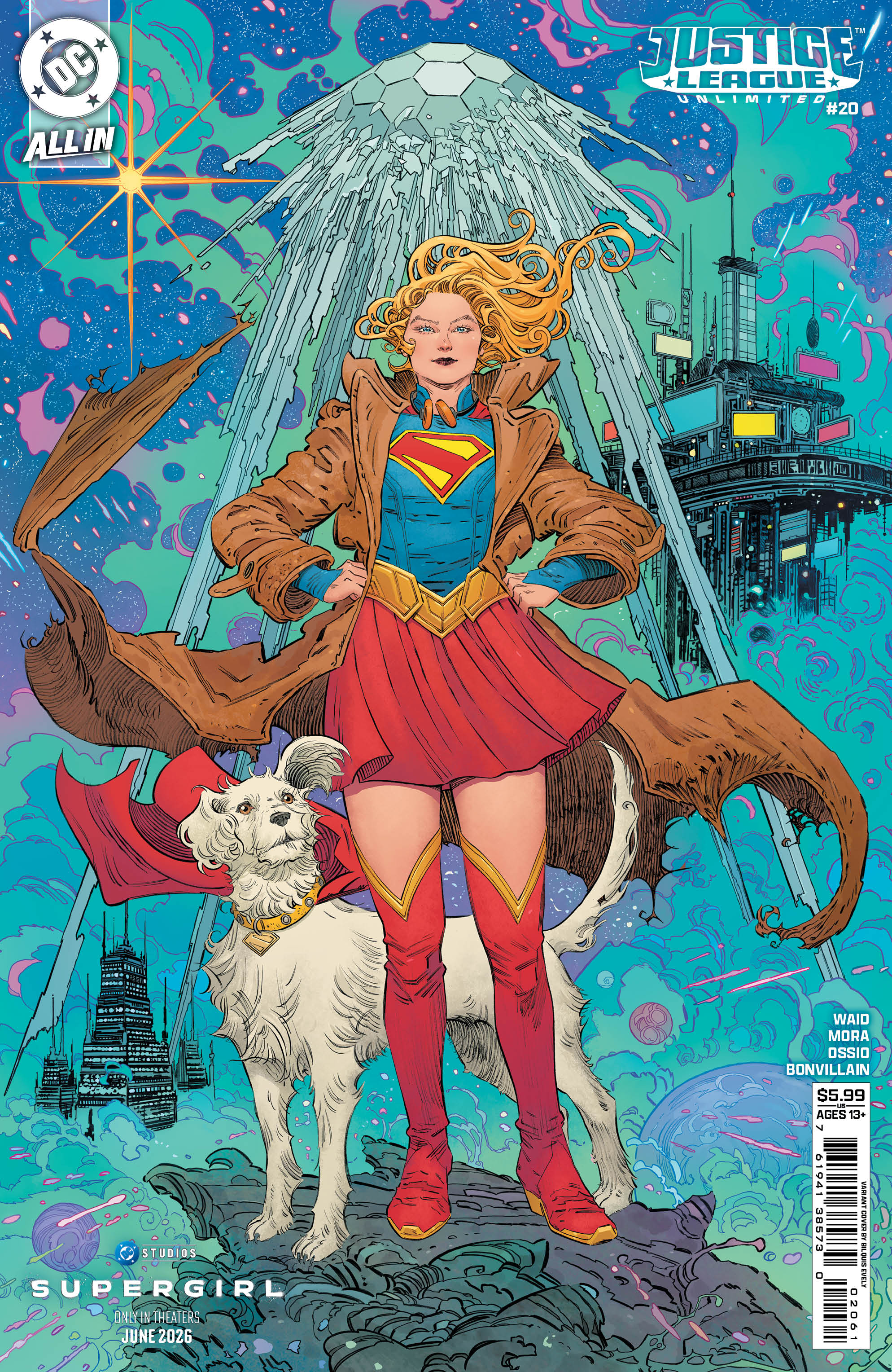  76194138573002061 | JUSTICE LEAGUE UNLIMITED @20 COVER F BILQUIS EVELY SUPERGIRL MOVIE CARD STOCK VARIANT | DC  