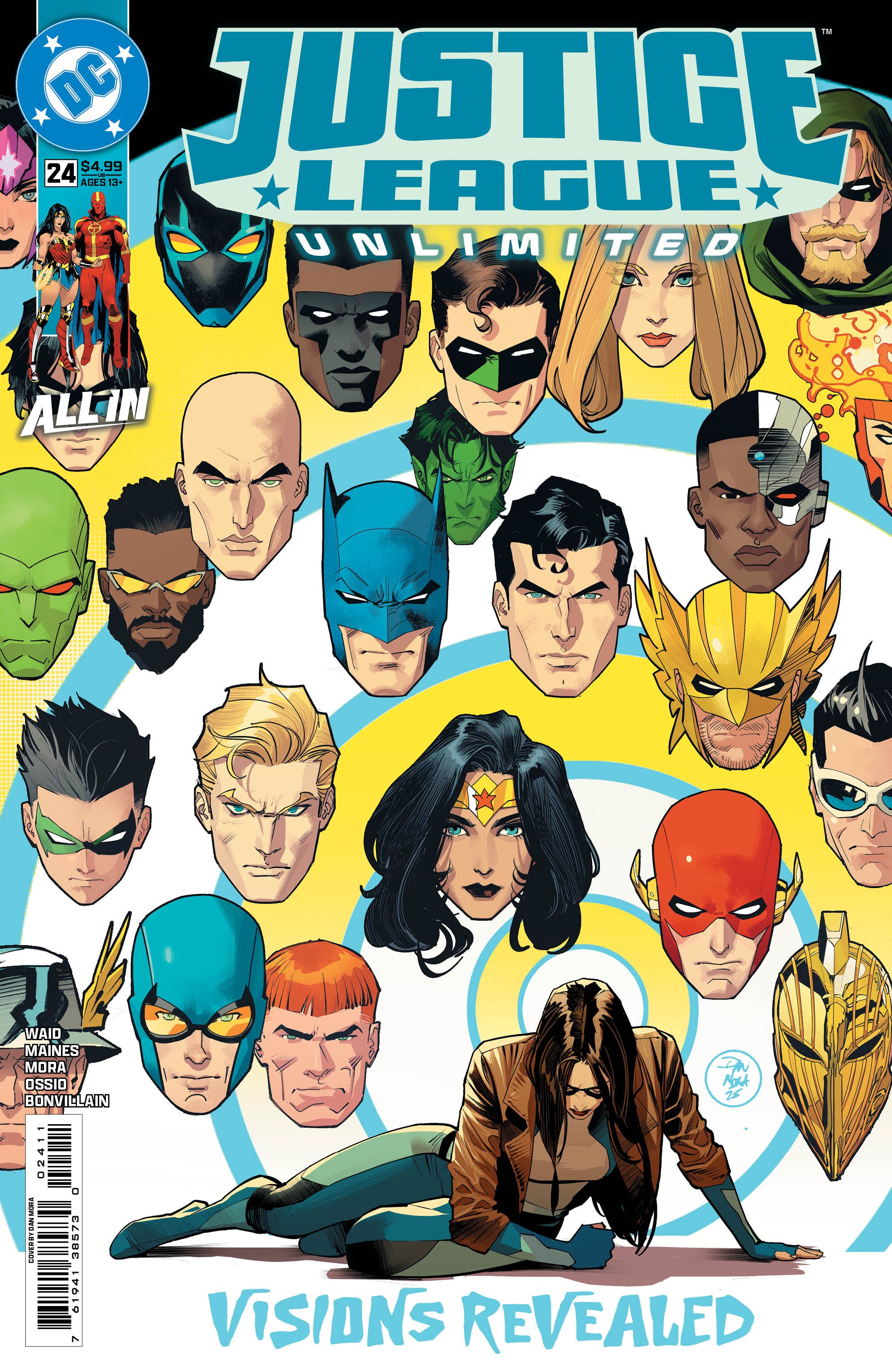 Dan Mora’s cover for Justice League Unlimited issue 24, featuring the League and Dreamer