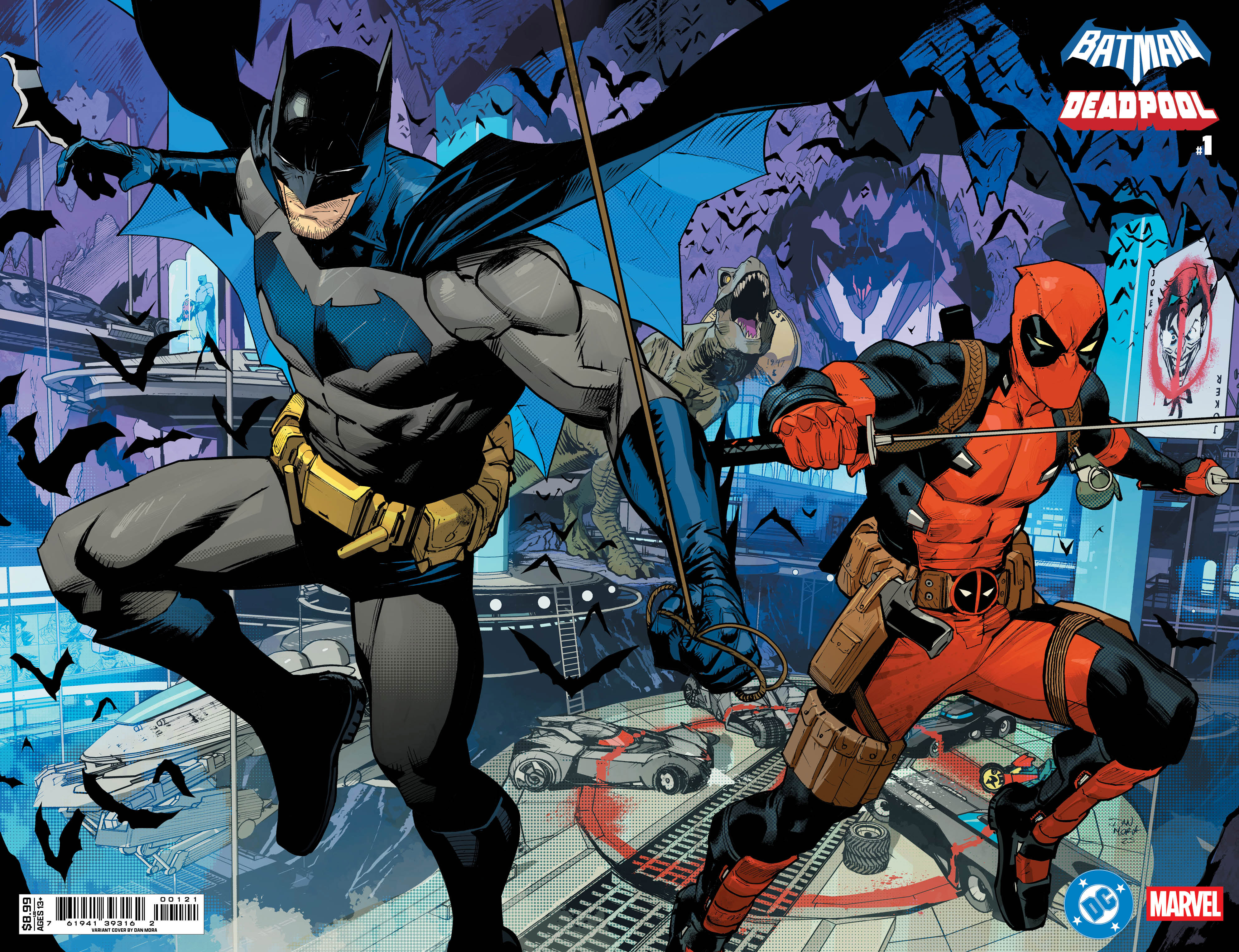 0925DC0002 | DC MARVEL BATMAN DEADPOOL @1 (ONE SHOT) COVER B DAN MORA BATMAN DEADPOOL WRAPAROUND CARD STOCK VARIANT | DC  