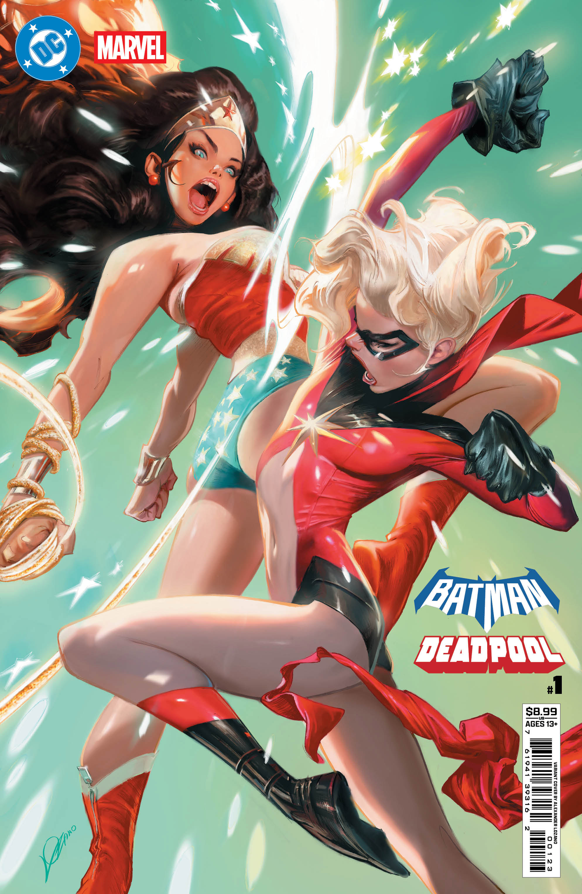  FOC25102025024 | DC MARVEL BATMAN DEADPOOL @1 (ONE SHOT) CVR L ALEXANDER LOZANO WONDER WOMAN MS MARVEL CARD STOCK VAR PRE ORDER [FOC 2510] | DC  