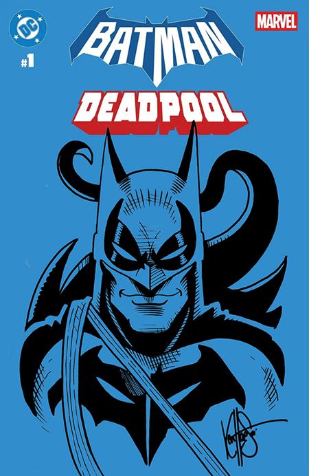 DF DC/MARVEL BATMAN/DEADPOOL #1 BLANK VARIANT SIGNED AND REMARKED BY KEN HAESER WITH A DEADBAT SKETCH