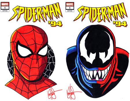 DF SPIDER-MAN ‘94 #1 DUAL BLANK VARIANT SET SIGNED AND REMARKED BY KEN HAESER WITH SPIDER-MAN ’94 AND VENOM ’94 SKETCHES