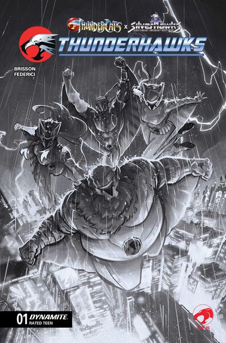 THUNDERCATS X SILVERHAWKS THUNDERHAWKS #1 CVR N INC 1:35 ALESSANDRO RANALDI B&W VAR