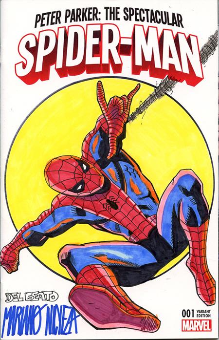 DF MARVEL COMICS COMMISSIONED COVER ART SIGNED AND REMARKED BY MARIANO NICIEZA AND JOE DELBEATO WITH A SPIDER-MAN SKETCH