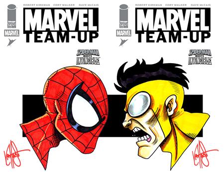 Weekly Pull list - DF MARVEL TEAM UP #14 FACSIMILE EDITION DUAL BLANK VARIANT SET SIGNED AND REMARKED BY KEN HAESER