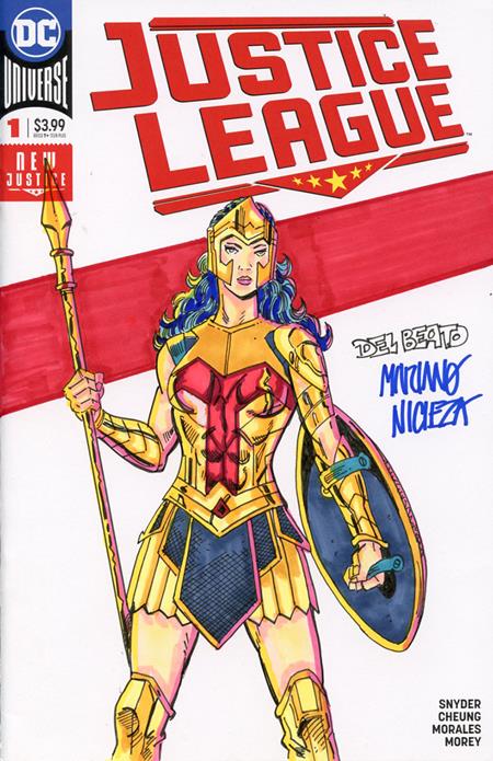 DF DC COMICS COMMISSIONED COVER ART SIGNED AND REMARKED BY MARIANO NICIEZA AND JOE DELBEATO WITH A WONDER WOMAN SKETCH