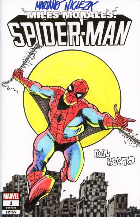 DF MARVEL COMICS COMMISSIONED COVER ART SIGNED AND REMARKED BY MARIANO NICIEZA AND JOE DELBEATO WITH SPIDER-MAN SKETCH